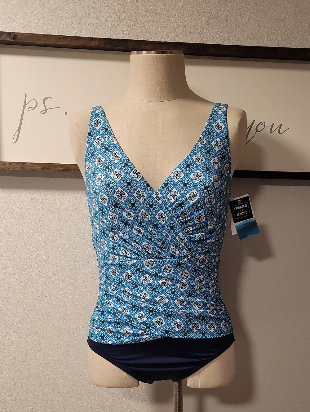 Swim Solutions surplice criss cross one piece swimsuit, NWT